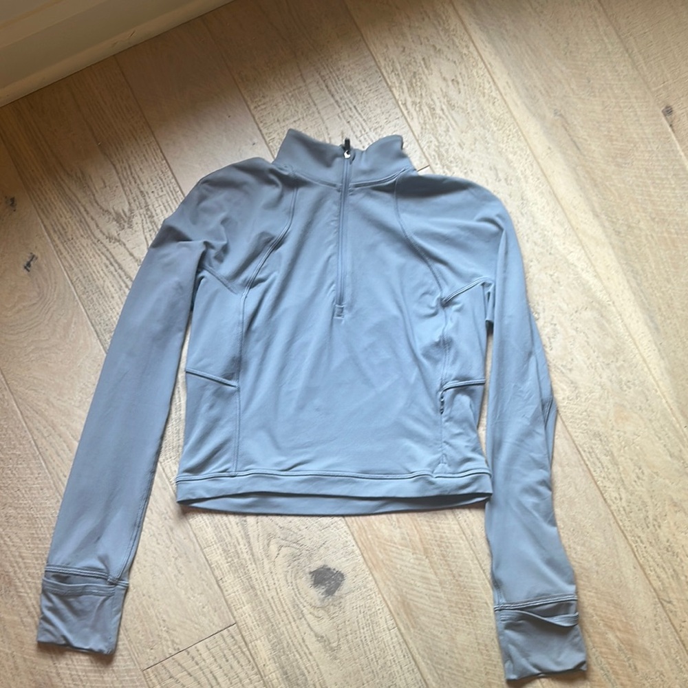 Lululemon Athletica Blue Fitted Long Sleeve Top with Mandarin Collar